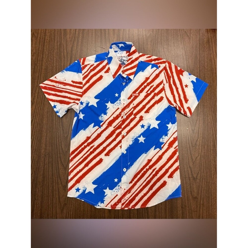Dixxon “Merica” Patriotic Stars & Stripes Short-Sleeve Shirt - Blue/Red/White